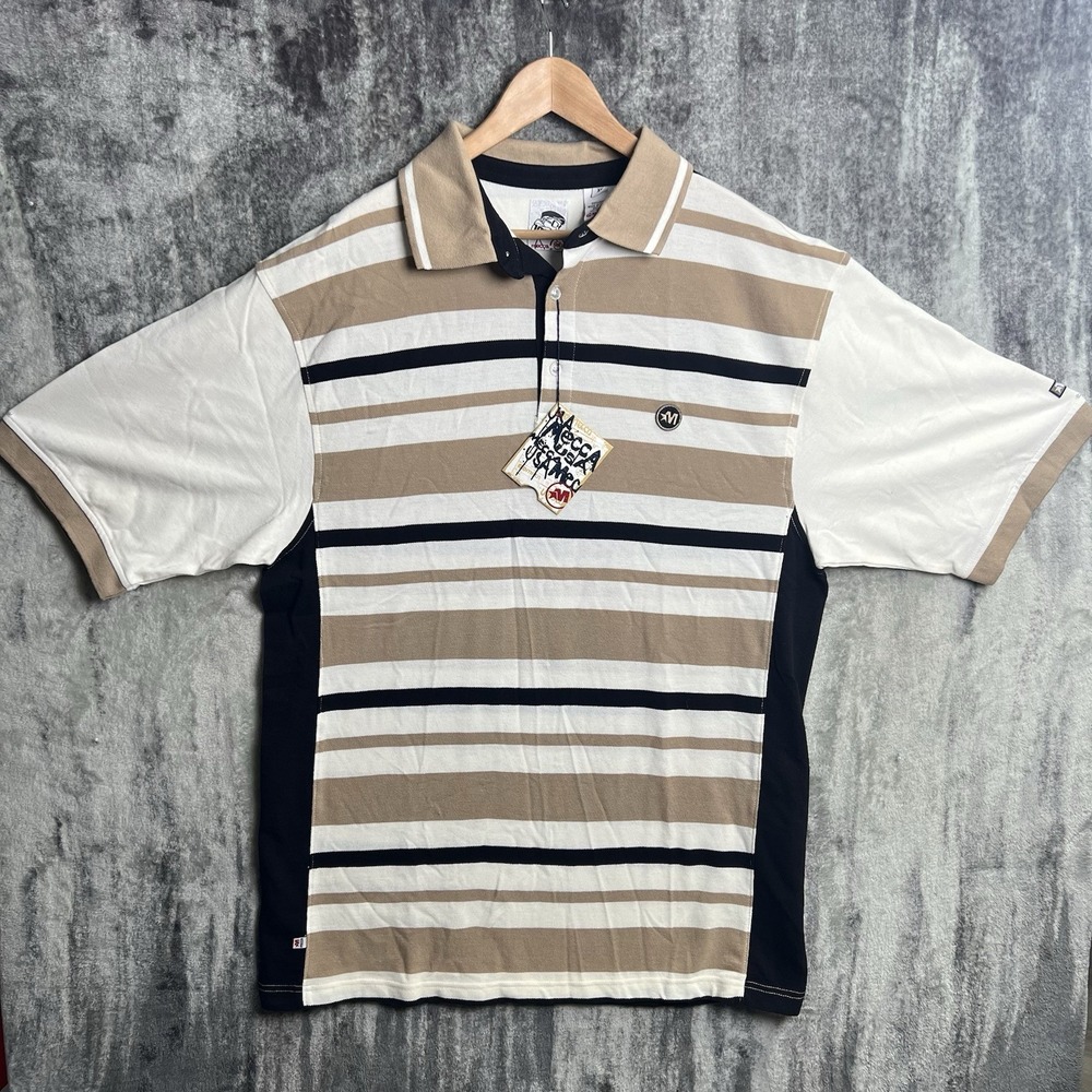 NWT Vintage Y2K Mecca Brand Retro‎ Striped Waffle Knit XL Polo Shirt